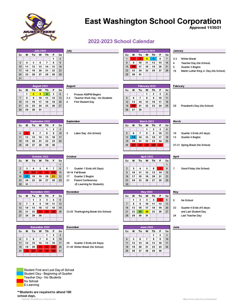 2022-23 School Calendar | East Washington School Corporation