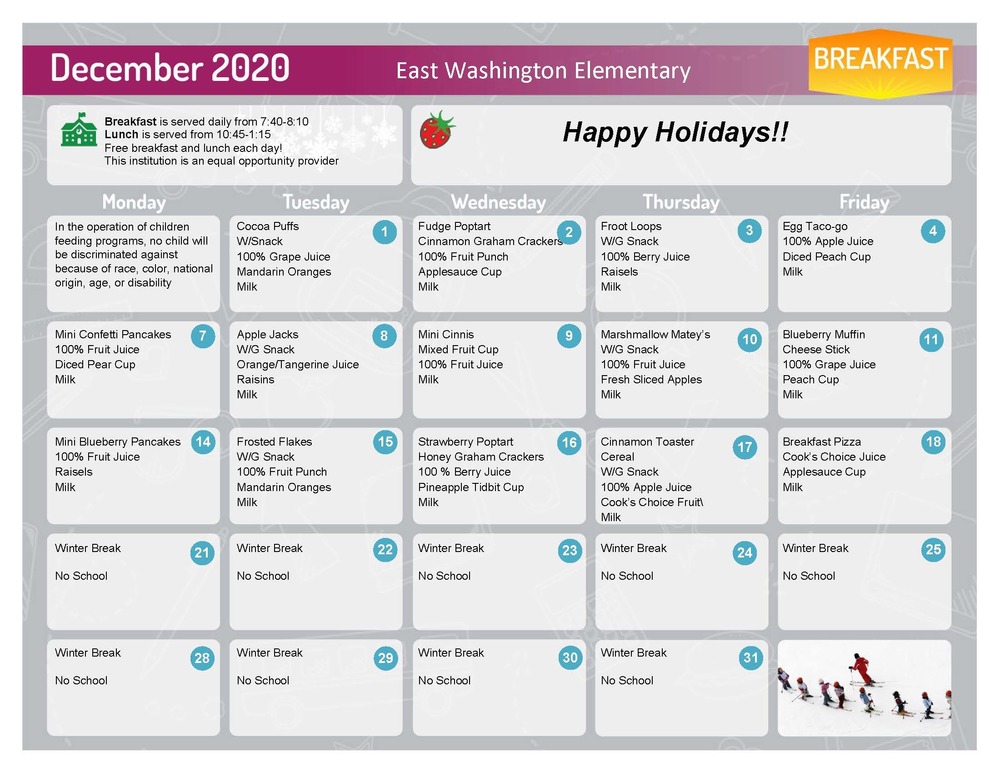 EWES December 2020 Breakfast Menu